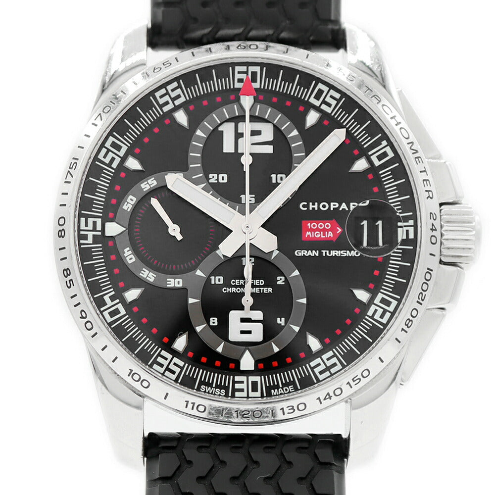 内部点検済 Chopard ショパール ミッレミリア GT XL クロノグラフ 16/8459 100m防水 デイト スモールセコンド 黒 ブラック SS ステンレス 純正ベルト 純正尾錠 メンズ 自動巻き【6ヶ月保証】【腕時計】【中古】