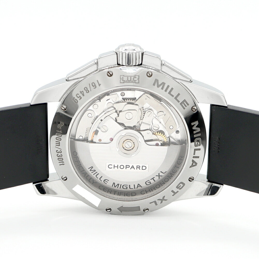 内部点検済 Chopard ショパール ミッレミリア GT XL クロノグラフ 16/8459 100m防水 デイト スモールセコンド 黒 ブラック SS ステンレス 純正ベルト 純正尾錠 メンズ 自動巻き【6ヶ月保証】【腕時計】【中古】