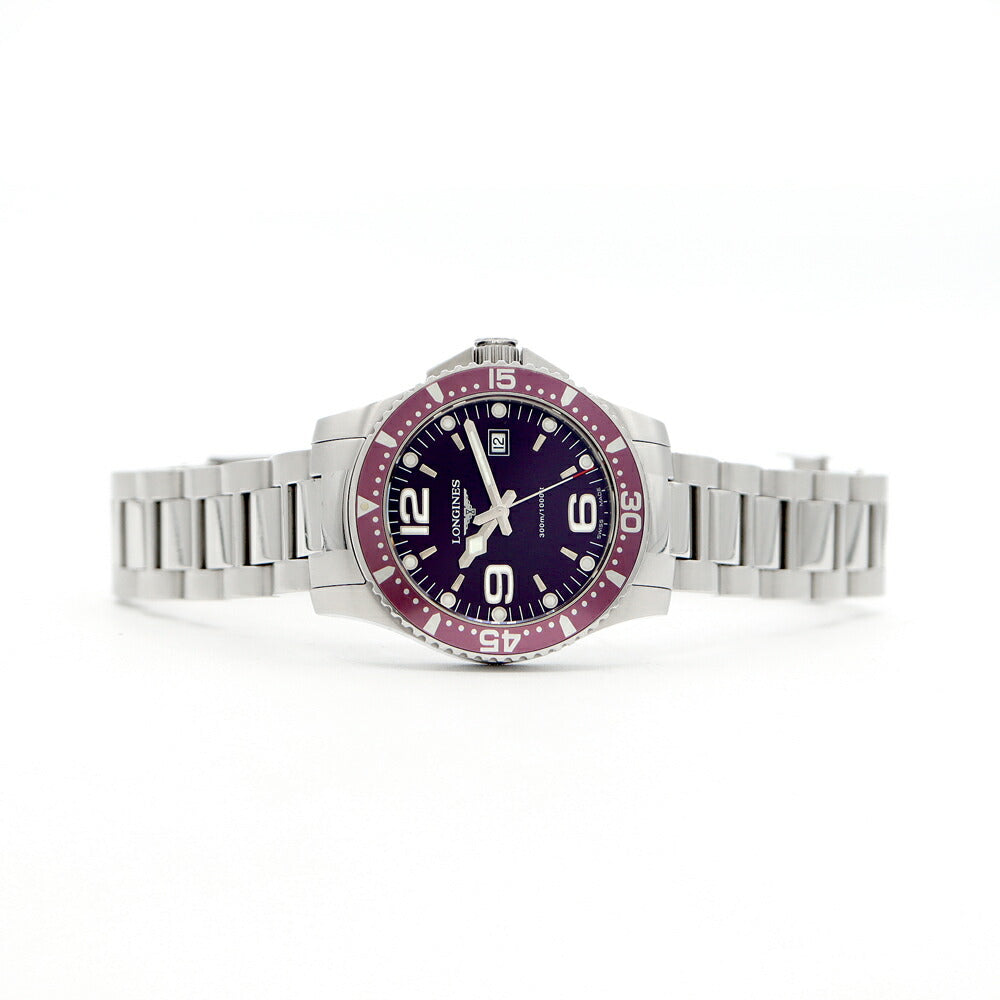 電池交換済 LONGINES ロンジン ハイドロコンクエスト L3.640.4 デイト 300m防水 紫 パープル SS ステンレス メンズ クォーツ【6ヶ月保証】【腕時計】【中古】