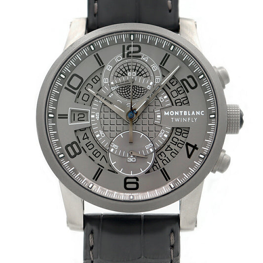 Internally inspected MONTBLANC Time Walker Twin Fly Limited to 888 pieces worldwide 107338 Chronograph Date Back Skelton Gray Ti Titanium Genuine Belt Genuine Buckle Men's Automatic Winding [6 Month Warranty] [Watch] [Used]