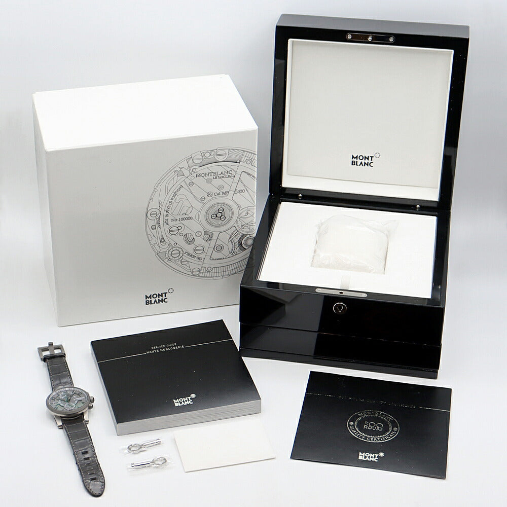 内部点検済 MONTBLANC モンブラン タイムウォーカー ツインフライ 世界888本限定 107338 クロノグラフ デイト 裏スケ グレー Ti チタン 純正ベルト 純正尾錠 メンズ 自動巻き【6ヶ月保証】【腕時計】【中古】