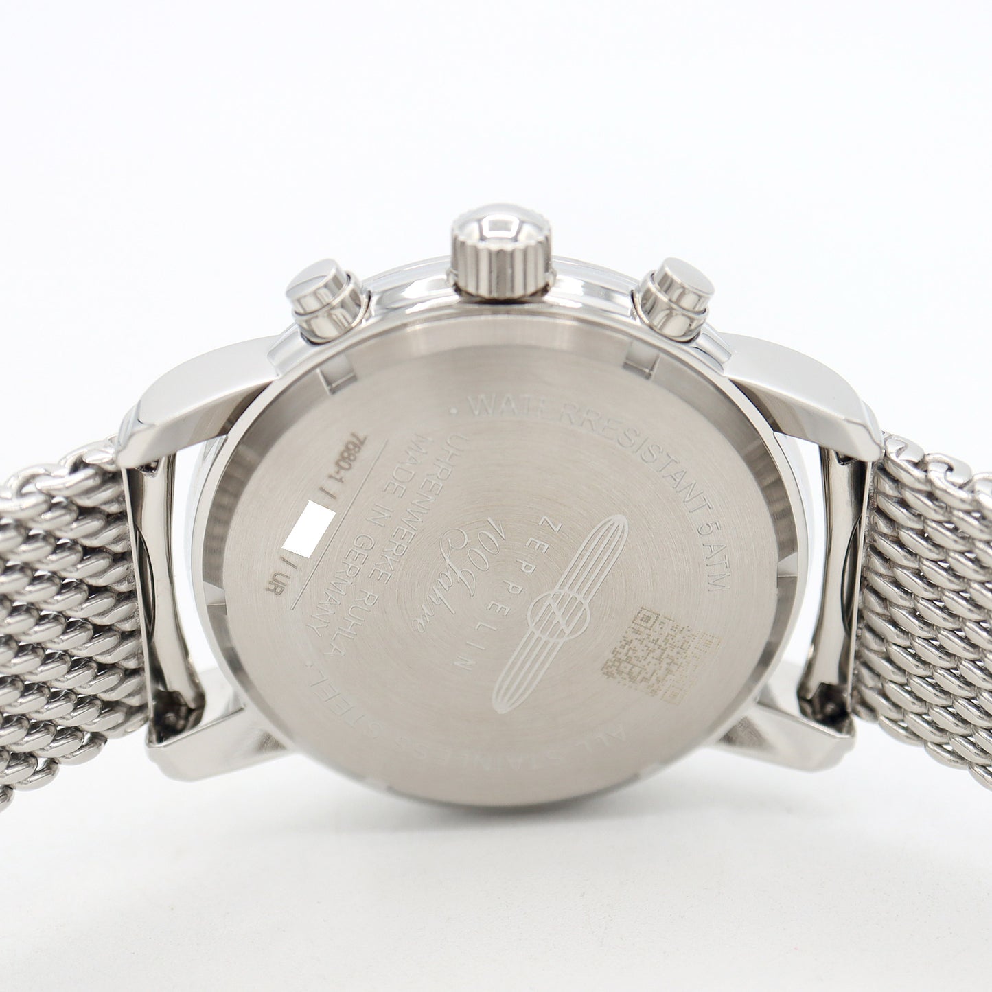 電池交換済 ZEPPELIN ツェッペリン 7680M-1 100周年記念モデル 日本限定 クロノグラフ デイト 50m防水 シルバー SS ステンレス メンズ クォーツ【6ヶ月保証】【腕時計】【中古】