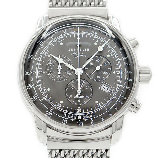 電池交換済 ZEPPELIN ツェッペリン 8680M-6 100周年記念モデル 日本限定 クロノグラフ デイト 50m防水 グレー SS ステンレス メンズ クォーツ【6ヶ月保証】【腕時計】【中古】