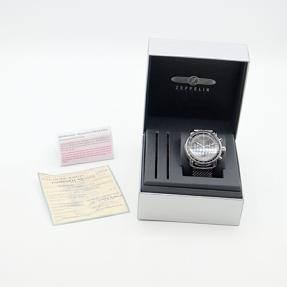 電池交換済 ZEPPELIN ツェッペリン 8680M-6 100周年記念モデル 日本限定 クロノグラフ デイト 50m防水 グレー SS ステンレス メンズ クォーツ【6ヶ月保証】【腕時計】【中古】