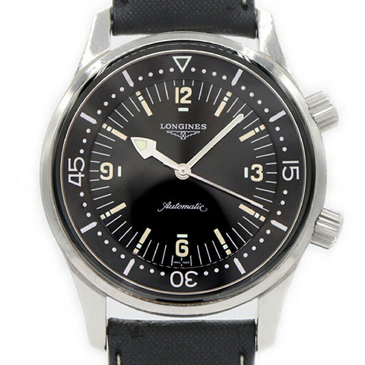 LONGINES Legend Diver L3.674.4.56.0 300m waterproof black SS stainless steel genuine belt genuine buckle men's automatic winding [6 months warranty] [watch] [used]
