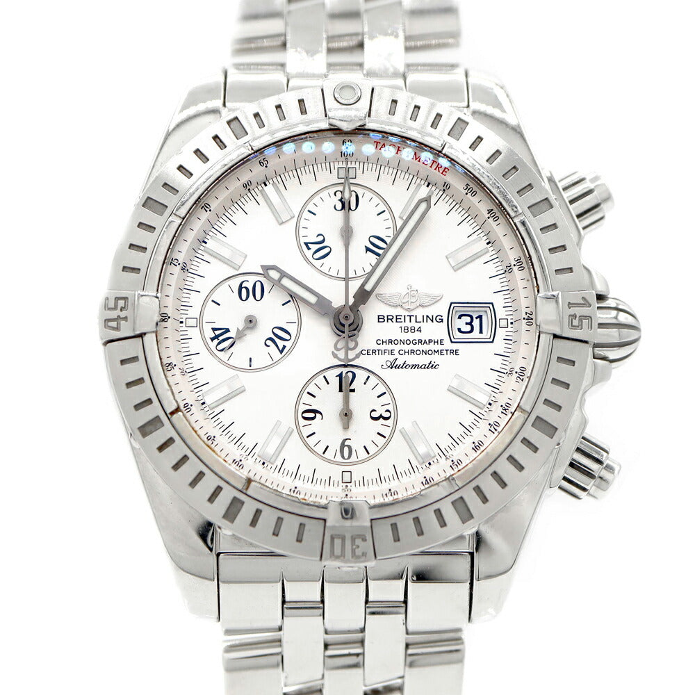 内部点検済 BREITLING クロノマット エボリューション A13356 クロノグラフ デイト 300m防水 シルバー SS ステンレス メンズ 自動巻き【6ヶ月保証】【腕時計】【中古】
