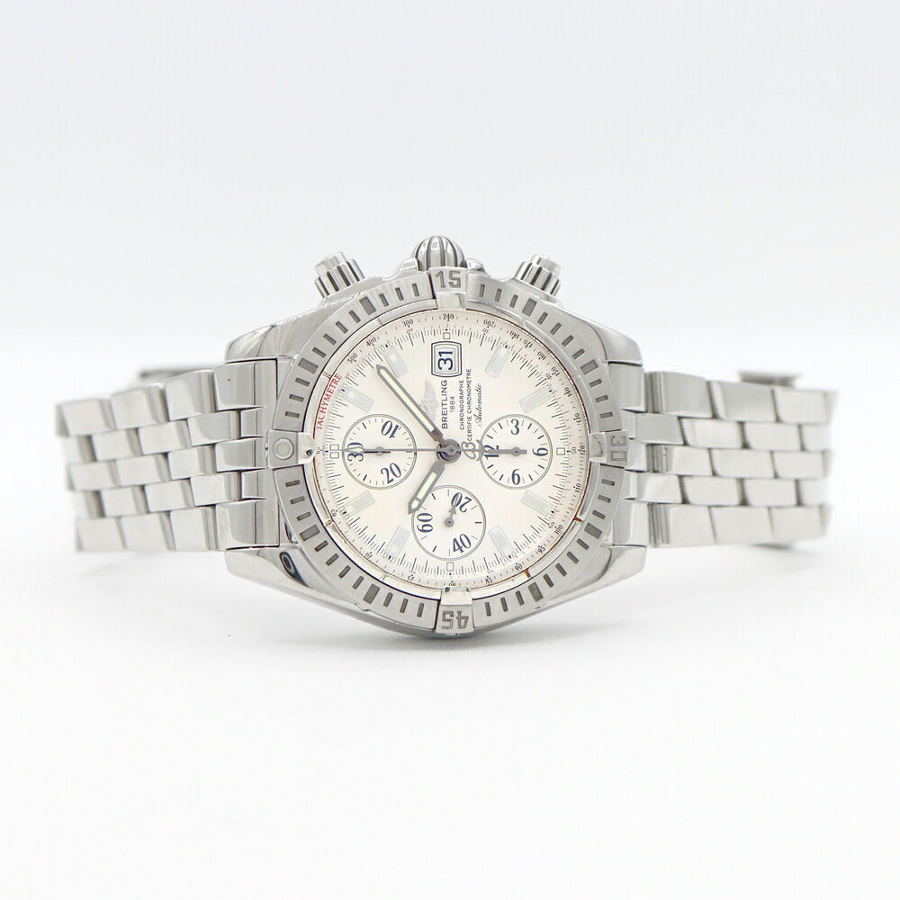 内部点検済 BREITLING クロノマット エボリューション A13356 クロノグラフ デイト 300m防水 シルバー SS ステンレス メンズ 自動巻き【6ヶ月保証】【腕時計】【中古】