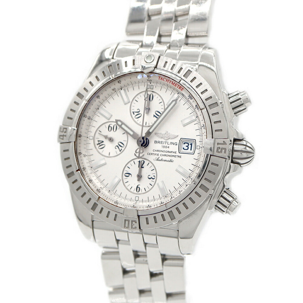 内部点検済 BREITLING クロノマット エボリューション A13356 クロノグラフ デイト 300m防水 シルバー SS ステンレス メンズ 自動巻き【6ヶ月保証】【腕時計】【中古】
