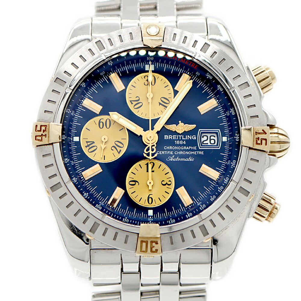 内部点検済 BREITLING ブライトリング クロノマット エボリューション ビコロ B13356 クロノグラフ デイト 300m防水 青 ブルー YG イエローゴールド SS ステンレス コンビ メンズ 自動巻き【6ヶ月保証】【腕時計】【中古】