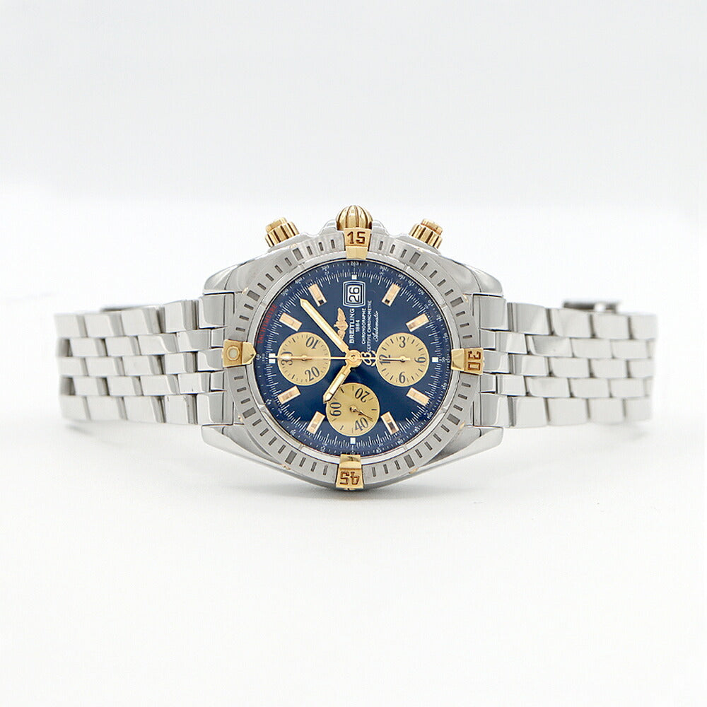 内部点検済 BREITLING ブライトリング クロノマット エボリューション ビコロ B13356 クロノグラフ デイト 300m防水 青 ブルー YG イエローゴールド SS ステンレス コンビ メンズ 自動巻き【6ヶ月保証】【腕時計】【中古】