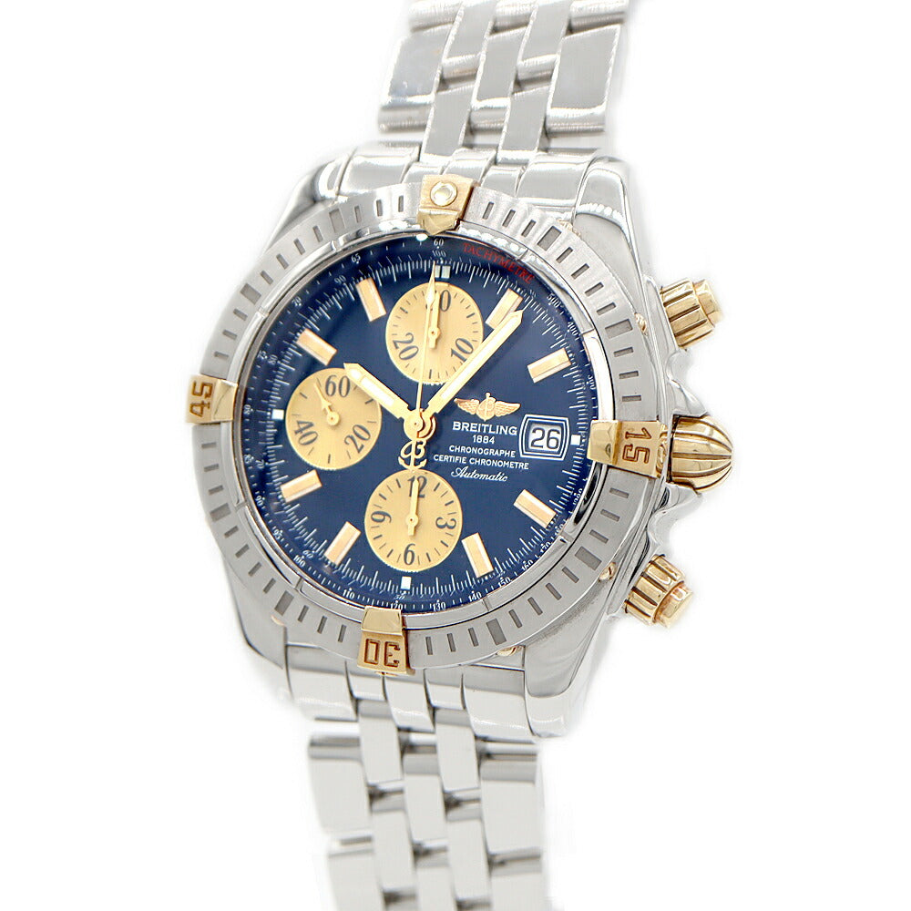 内部点検済 BREITLING ブライトリング クロノマット エボリューション ビコロ B13356 クロノグラフ デイト 300m防水 青 ブルー YG イエローゴールド SS ステンレス コンビ メンズ 自動巻き【6ヶ月保証】【腕時計】【中古】