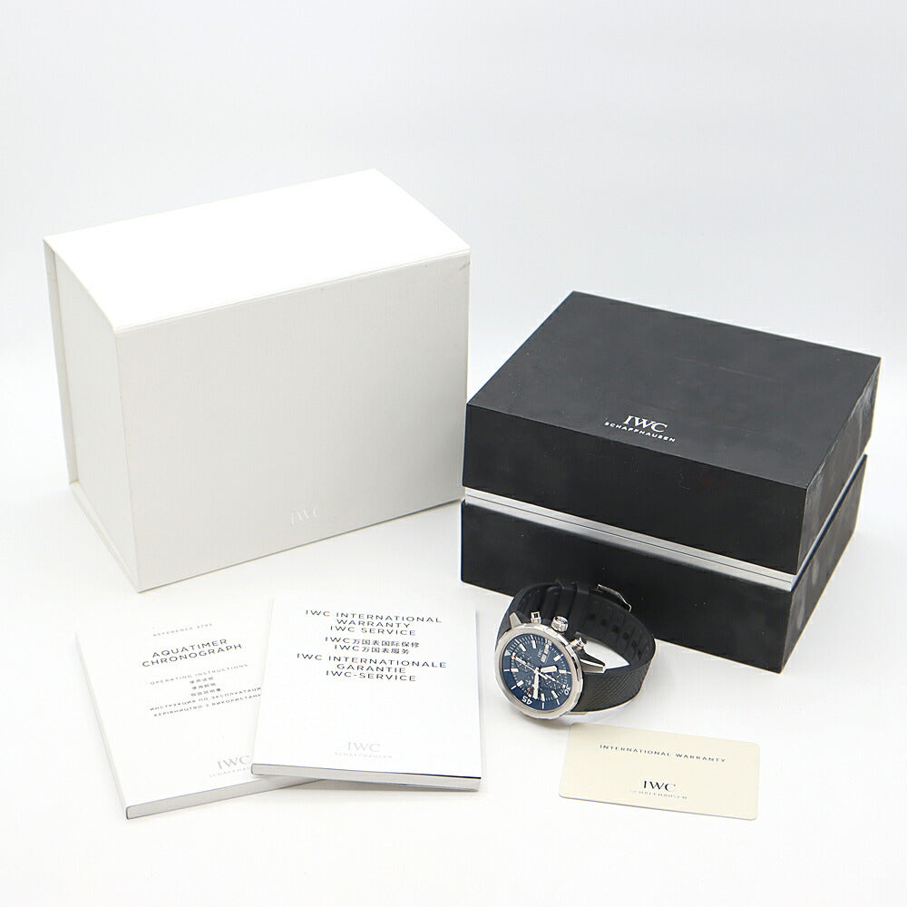 内部点検済 IWC インターナショナルウォッチカンパニー アクアタイマー クロノグラフ エクスペディション ジャック=イヴ・クストー IW376805 デイデイト 300m防水 青 ブルー SS ステンレス 純正ベルト 純正尾錠 メンズ 自動巻き【6ヶ月保証】【腕時計】【中古】