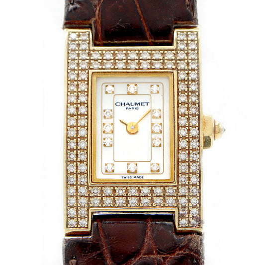 Battery replaced CHAUMET Stil de Chaumet Diamond bezel 12P diamond White shell Dial K18YG Yellow gold Solid gold External belt Genuine K18YG buckle Women's Quartz [6 months warranty] [Watch] [Used]