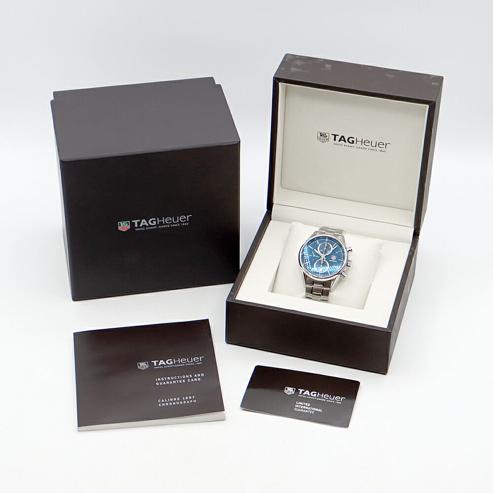 TAG Heuer タグホイヤー カレラ キャリバー1887 クロノグラフ CAR2115 BA0724 デイト 100m防水 裏スケ 青 ブルー SS ステンレス メンズ 自動巻き【6ヶ月保証】【腕時計】【中古】