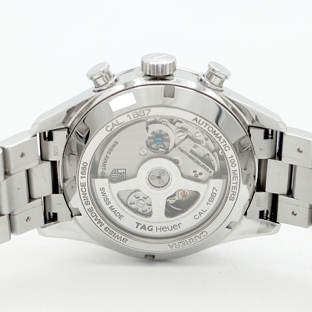 TAG Heuer タグホイヤー カレラ キャリバー1887 クロノグラフ CAR2115 BA0724 デイト 100m防水 裏スケ 青 ブルー SS ステンレス メンズ 自動巻き【6ヶ月保証】【腕時計】【中古】