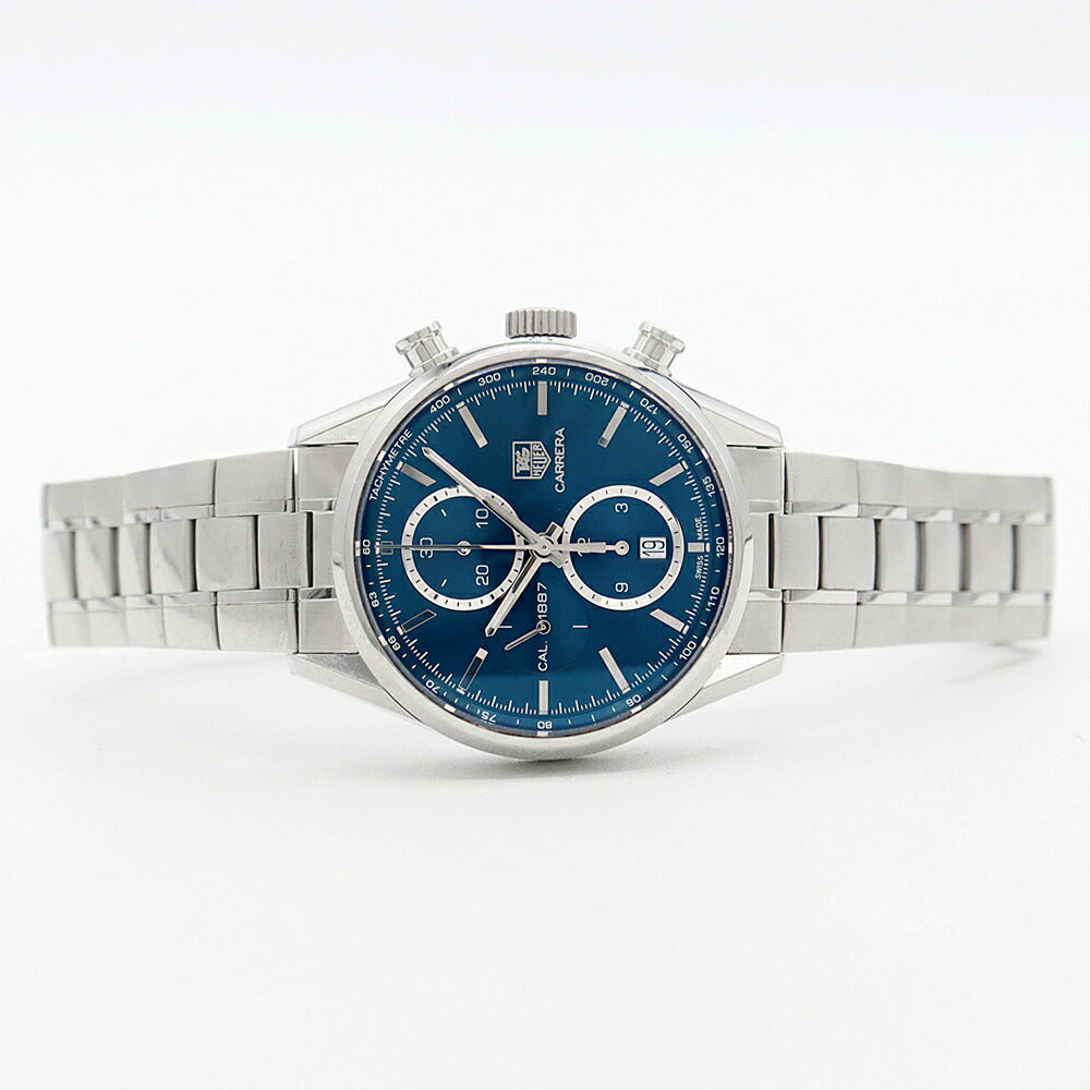 TAG Heuer タグホイヤー カレラ キャリバー1887 クロノグラフ CAR2115 BA0724 デイト 100m防水 裏スケ 青 ブルー SS ステンレス メンズ 自動巻き【6ヶ月保証】【腕時計】【中古】