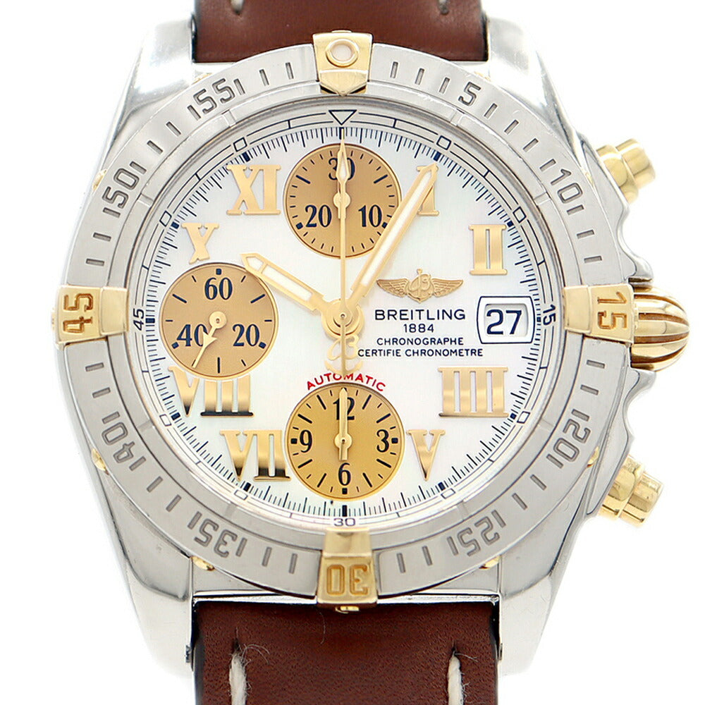 内部点検済 BREITLING ブライトリング クロノコックピット B13358 クロノグラフ デイト 100m防水 白 ホワイトシェル SS ステンレス YG イエローゴールド コンビ 純正ベルト 純正尾錠 メンズ 自動巻き【6ヶ月保証】【腕時計】【中古】