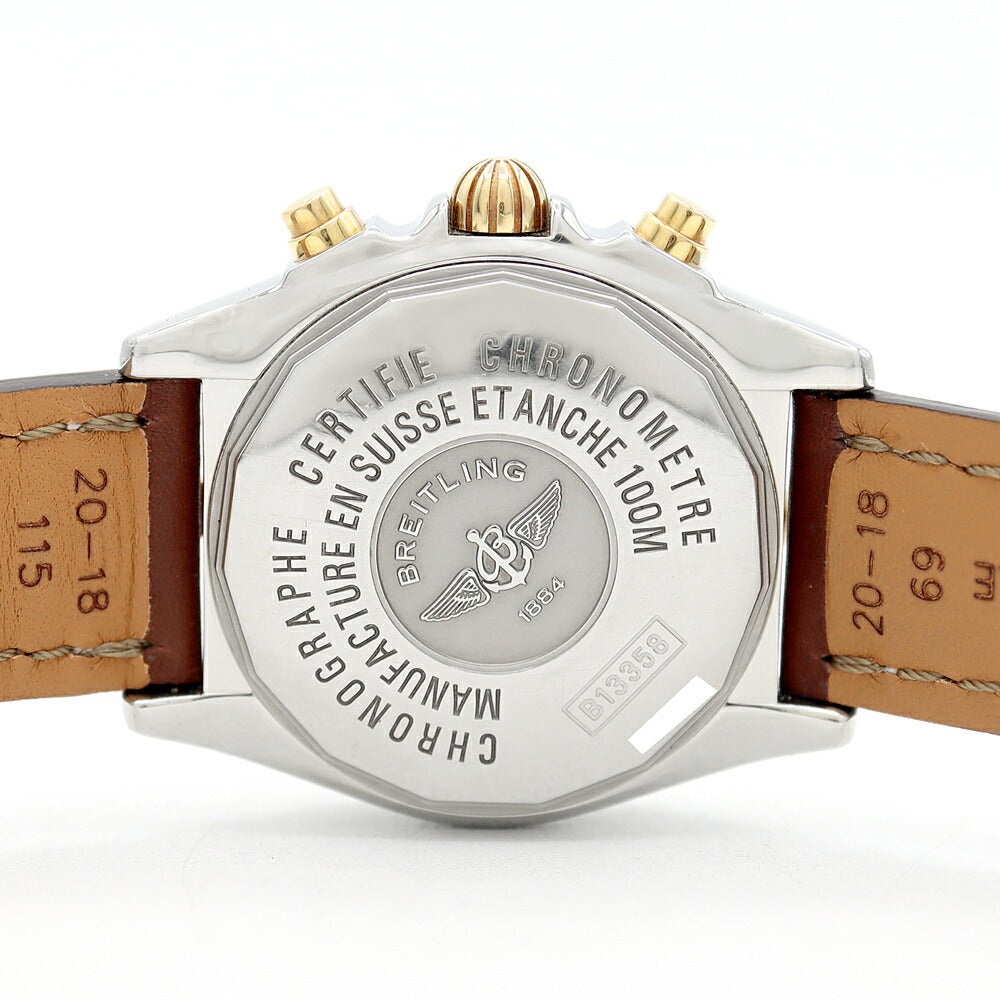 内部点検済 BREITLING ブライトリング クロノコックピット B13358 クロノグラフ デイト 100m防水 白 ホワイトシェル SS ステンレス YG イエローゴールド コンビ 純正ベルト 純正尾錠 メンズ 自動巻き【6ヶ月保証】【腕時計】【中古】