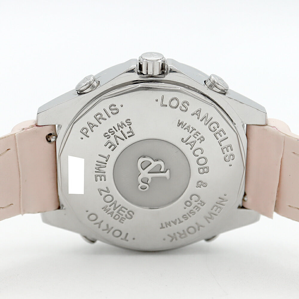 電池交換済 JACOB&Co. ジェイコブ ファイブタイムゾーン 47mm ダイヤモンド ダイヤベゼル デイト シルバー ギョーシェ SS ステンレス 純正ベルト 純正尾錠 メンズ クォーツ 5タイム【6ヶ月保証】【腕時計】