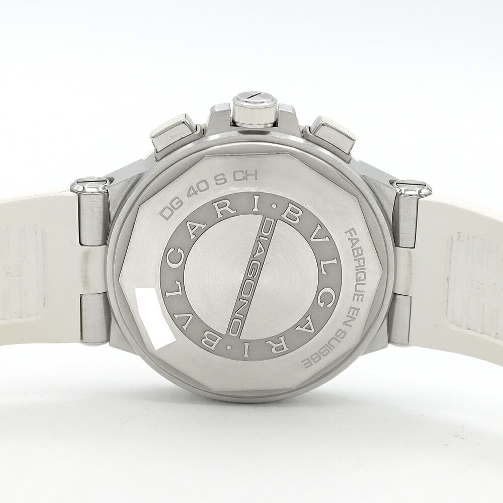 BVLGARI ブルガリ ディアゴノ クロノグラフ メディテラネアン アメジストベゼル 19Pダイヤ 500本限定 DG40SCH ダイヤモンド デイト スモールセコンド 白 ホワイト SS ステンレス 純正ベルト 純正尾錠 メンズ 自動巻き【6ヶ月保証】【腕時計】【中古】