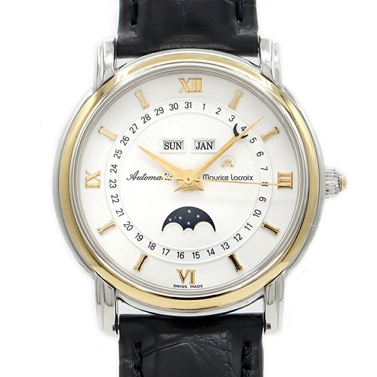 Internally inspected MAURICE LACROIX Masterpiece Moon Phase 37757 Triple Calendar White K18YG Yellow Gold SS Stainless Steel Combination Genuine Belt Genuine Buckle Men's Automatic Winding [6 Month Warranty] [Watch] [Used]