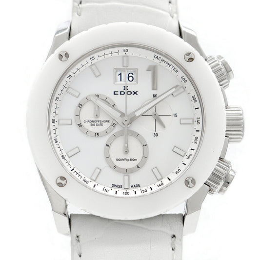 Battery replaced EDOX Class One Chrono Offshore Big Date 10020 Chronograph 300m Waterproof White White SS Stainless Steel CE Ceramic Genuine Belt Genuine Buckle Men's Quartz [6 Month Warranty] [Watch] [Used]