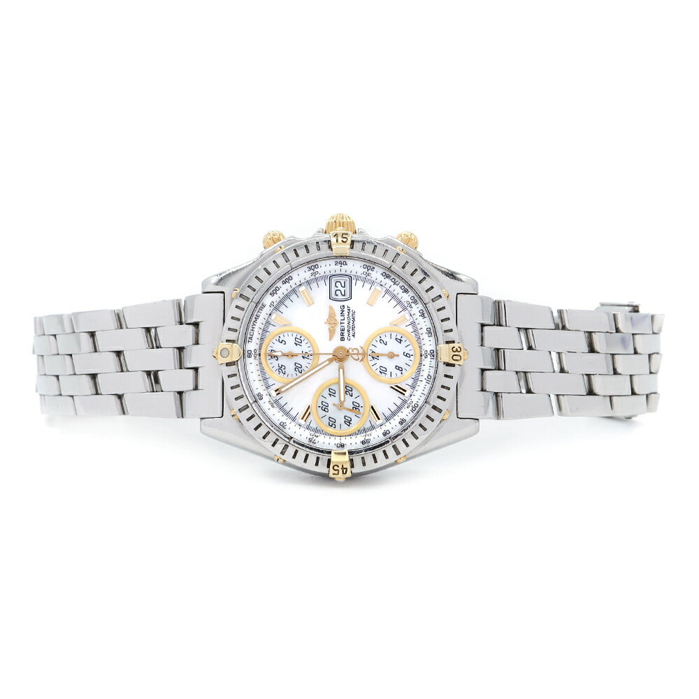 内部点検済 BREITLING クロノマット ビコロ B13350 クロノグラフ デイト 100m防水 白 ホワイトシェル SS ステンレス YGP イエローゴールド コンビ メンズ 自動巻き【6ヶ月保証】【腕時計】【中古】