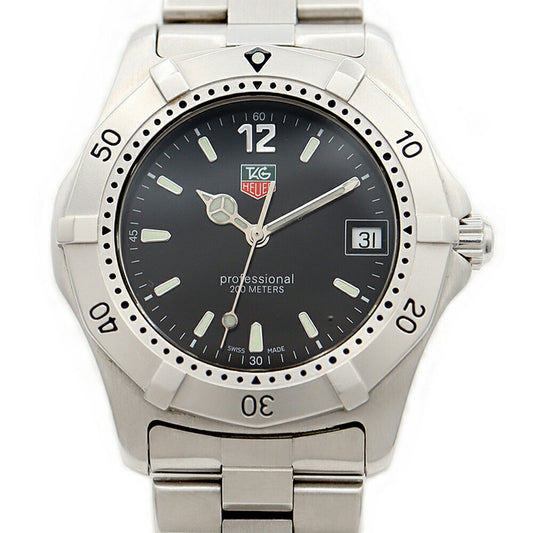 電池交換済 TAG Heuer タグホイヤー プロフェッショナル WK1110 デイト 200m防水 黒 ブラック SS ステンレス メンズ クォーツ【6ヶ月保証】【腕時計】【中古】