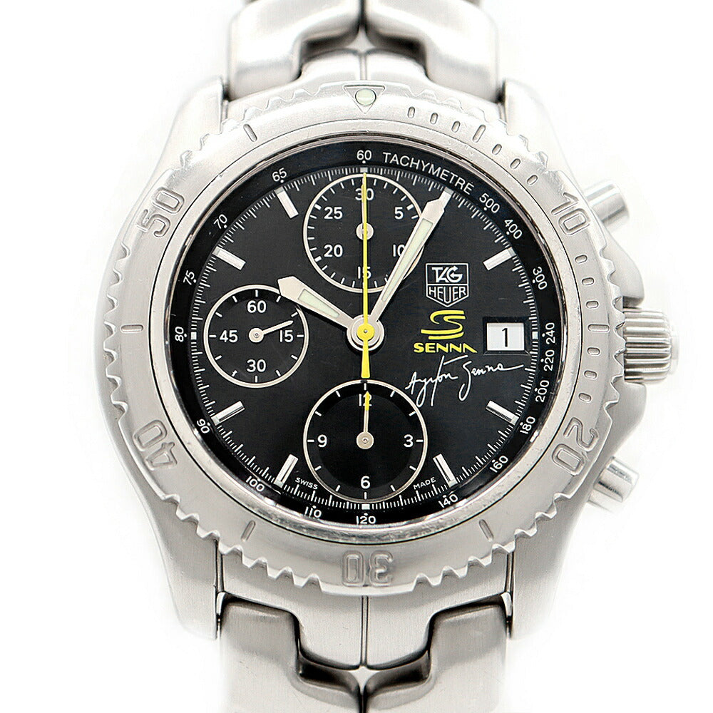 TAG Heuer タグホイヤー リンク クロノグラフ アイルトン セナ CT2115 BA0550 デイト 200m防水 黒 ブラック SS ステンレス メンズ 自動巻き【6ヶ月保証】【腕時計】【中古】
