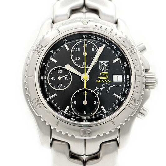TAG Heuer Link Chronograph Ayrton Senna CT2115 BA0550 Date 200m Water Resistant Black SS Stainless Steel Men's Automatic Winding [6 Month Warranty] [Watch] [Used]