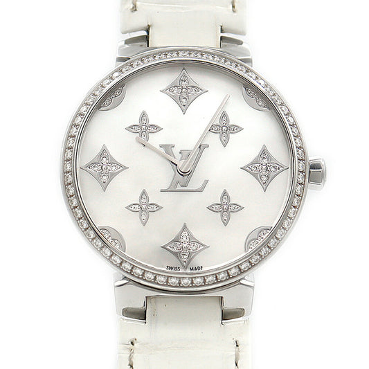 Battery replaced LOUIS VUITTON Tambour Slim Diamond Dantel MM Monogram QA110 Diamond Diamond Bezel 50m Water Resistant White White Shell SS Stainless Steel Genuine Belt Genuine Buckle Men Women Boys Quartz [6 Month Warranty] [Watch] [Used]