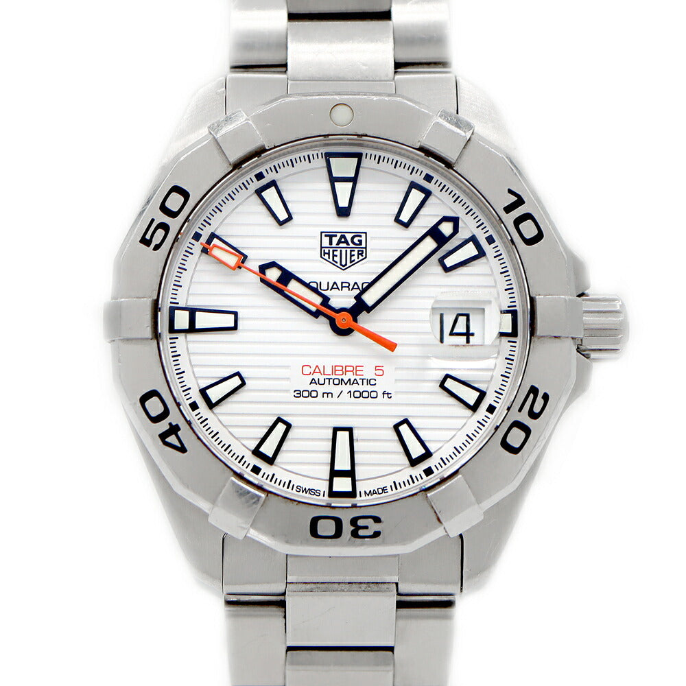 内部点検済 TAG Heuer タグホイヤー アクアレーサー キャリバー5 WBD2111 BA0928 デイト 300m防水 白 ホワイト SS ステンレス メンズ 自動巻き【6ヶ月保証】【腕時計】【中古】
