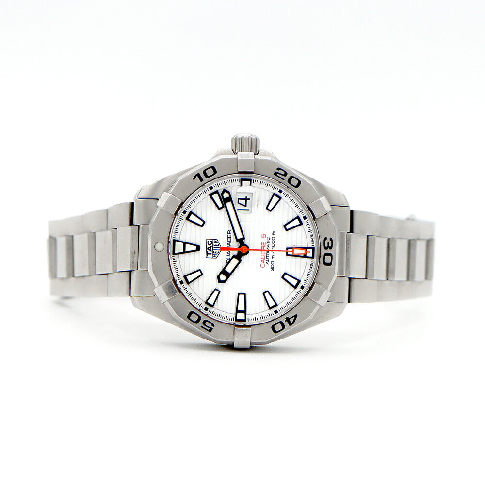 内部点検済 TAG Heuer タグホイヤー アクアレーサー キャリバー5 WBD2111 BA0928 デイト 300m防水 白 ホワイト SS ステンレス メンズ 自動巻き【6ヶ月保証】【腕時計】【中古】