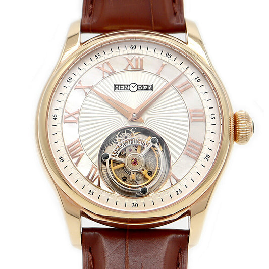 MEMORIGIN Navigator Tourbillon Orbit 4894379410210 Back Skelton Silver White Shell YG Yellow Gold Genuine Belt Genuine Buckle Men's Manual Winding [6 Month Warranty] [Watch] [Used]