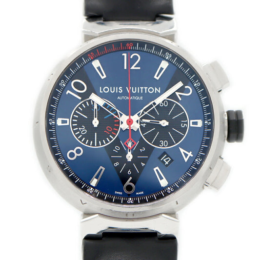 LOUIS VUITTON Tambour Regatta Chronograph Q102V Date 100m Water Resistant Blue SS Stainless Steel Genuine Belt Genuine Buckle Men's Automatic Winding [6 Month Warranty] [Watch] [Used]