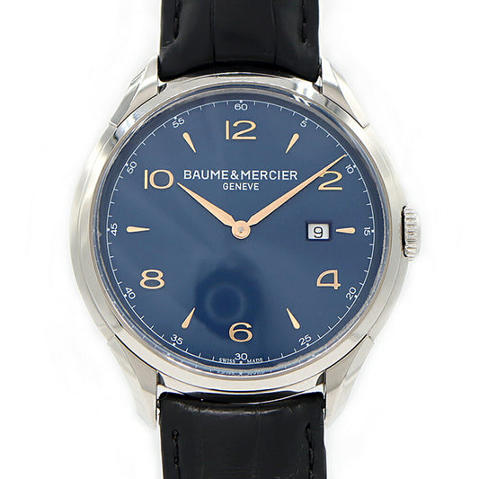 Battery replaced BAUME&MERCIER Clifton M0A10420 65846 Date 50m waterproof blue SS stainless steel genuine belt men's quartz [6 month warranty] [watch] [used]