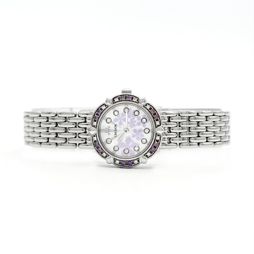 Battery replaced SEIKO Credor Takarazuka 100th Anniversary Limited to 1000 Diamond Bezel 11P Diamond 1E70-0CZ0 Diamond Sapphire White Shell SS Ladies Quartz Sapphire [6 Month Warranty] [Watch] [Used]