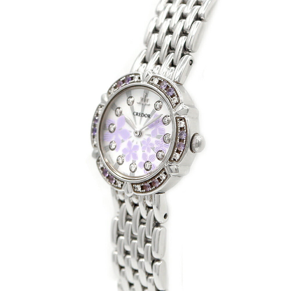 Battery replaced SEIKO Credor Takarazuka 100th Anniversary Limited to 1000 Diamond Bezel 11P Diamond 1E70-0CZ0 Diamond Sapphire White Shell SS Ladies Quartz Sapphire [6 Month Warranty] [Watch] [Used]