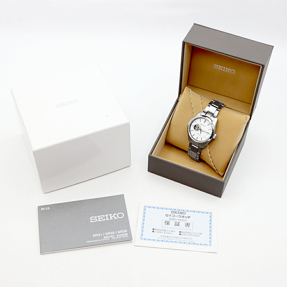 SEIKO セイコー プレザージュ 6R38-00A0 SARX097 オープンハート 裏スケ 100m防水 白 ホワイト SS ステンレス メンズ 自動巻き【6ヶ月保証】【腕時計】【中古】