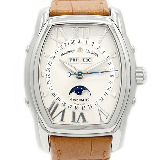 Internally inspected MAURICE LACROIX Masterpiece Moon Phase Tonneau MP6439 Triple Calendar Back Skelton Silver SS Stainless Steel Genuine Buckle Men's Automatic Winding [6 Month Warranty] [Watch] [Used]