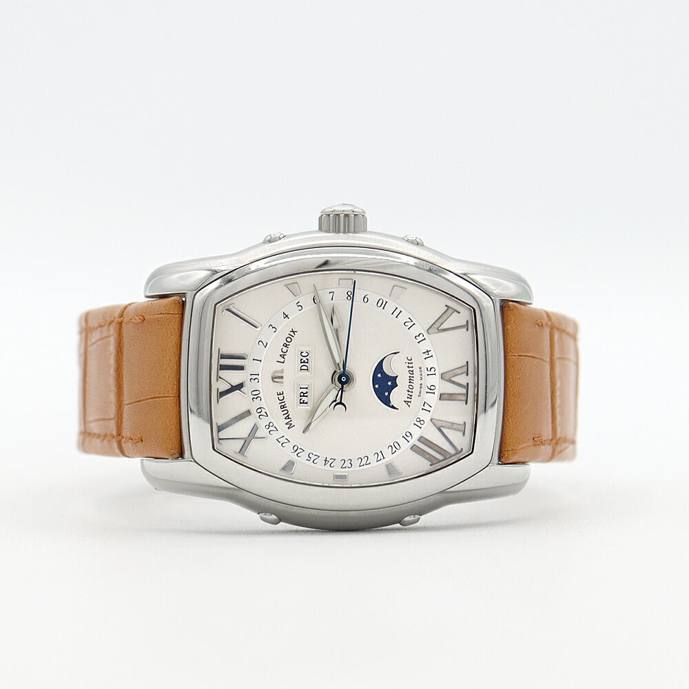 内部点検済 MAURICE LACROIX モーリスラクロア マスターピース ムーンフェイズ トノー MP6439 トリプルカレンダー 裏スケ シルバー SS ステンレス 純正バックル メンズ 自動巻き【6ヶ月保証】【腕時計】【中古】