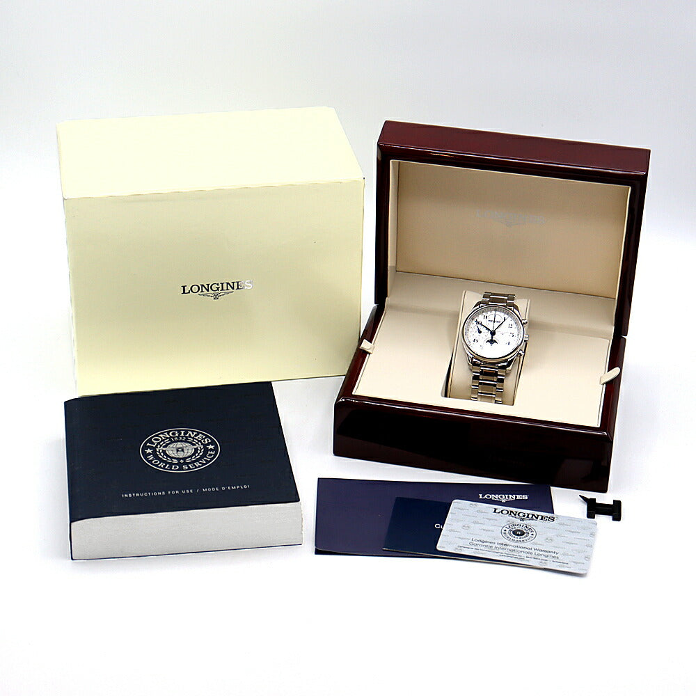 LONGINES ロンジン マスターコレクション ムーンフェイズ クロノグラフ L2.673.4.78.6 30m防水 トリプルカレンダー 裏スケ シルバー SS ステンレス メンズ 自動巻き【6ヶ月保証】【腕時計】【中古】