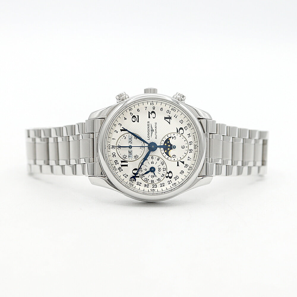 LONGINES ロンジン マスターコレクション ムーンフェイズ クロノグラフ L2.673.4.78.6 30m防水 トリプルカレンダー 裏スケ シルバー SS ステンレス メンズ 自動巻き【6ヶ月保証】【腕時計】【中古】