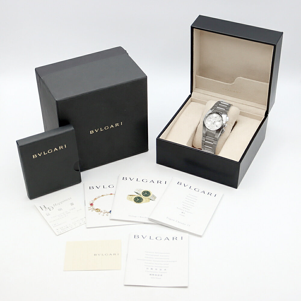 内部点検済 BVLGARI ブルガリ エルゴン クロノグラフ EG35SCH デイト 白 ホワイト SS ステンレス メンズ 自動巻き【6ヶ月保証】【腕時計】【中古】