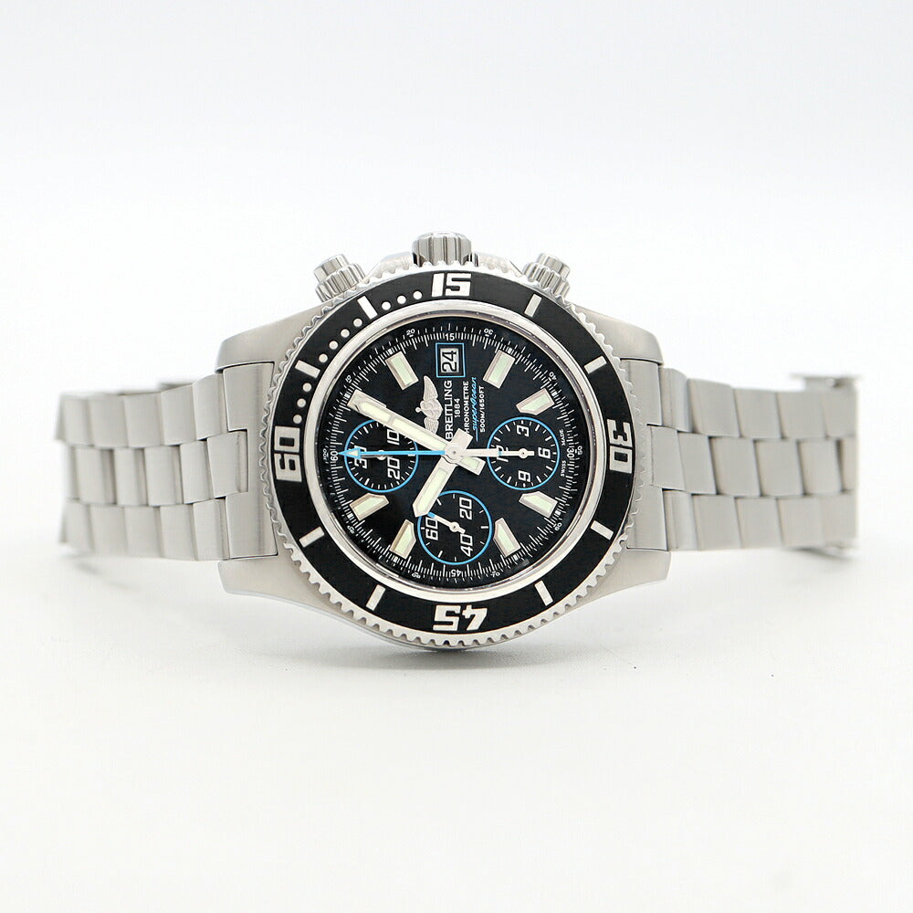 BREITLING ブライトリング スーパーオーシャン クロノグラフ A13341 デイデイト 500m防水 黒 ブラック ブルー SS ステンレス メンズ 自動巻き【6ヶ月保証】【腕時計】【中古】