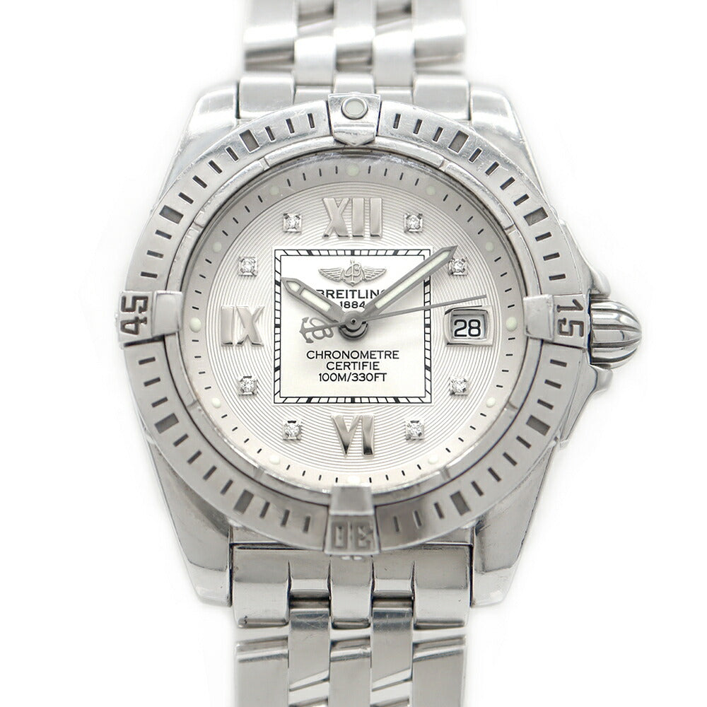電池交換済 BREITLING ブライトリング コックピット レディ A71356 ダイヤモンド 8Pダイヤ デイト 100m防水 シルバー SS ステンレス クォーツ レディース【6ヶ月保証】【腕時計】【中古】