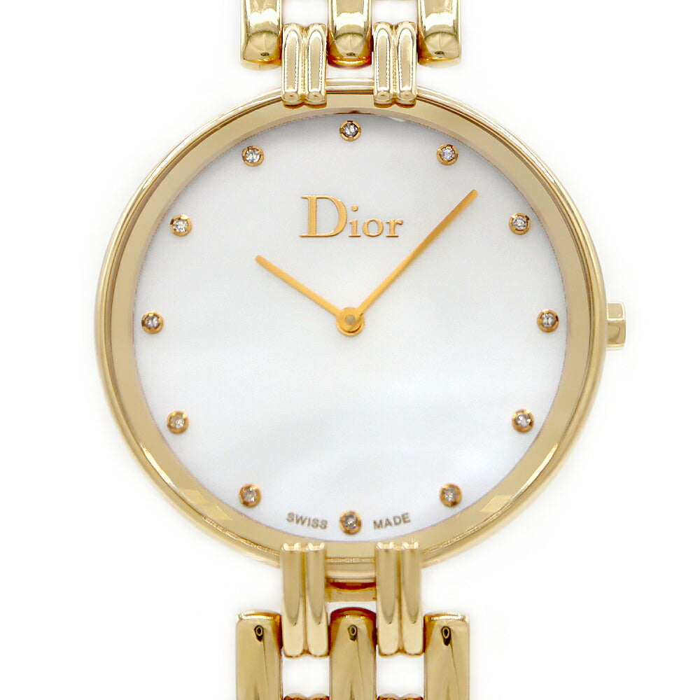 電池交換済 Christian Dior クリスチャンディオール バギラ ラージ CD094180 12Pダイヤ ダイヤモンド 白 ホワイトシェル YGP イエローゴールド メンズ クォーツ【6ヶ月保証】【腕時計】【中古】