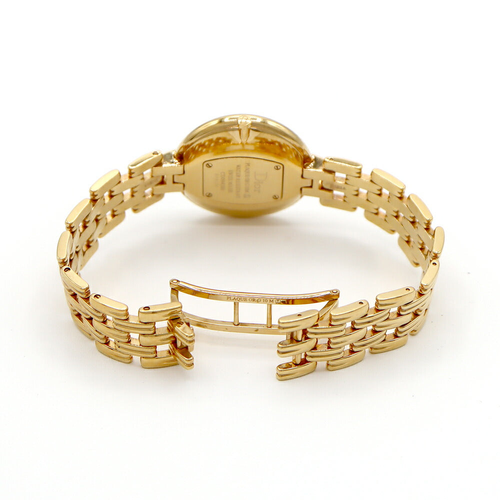 電池交換済 Christian Dior クリスチャンディオール バギラ ラージ CD094180 12Pダイヤ ダイヤモンド 白 ホワイトシェル YGP イエローゴールド メンズ クォーツ【6ヶ月保証】【腕時計】【中古】