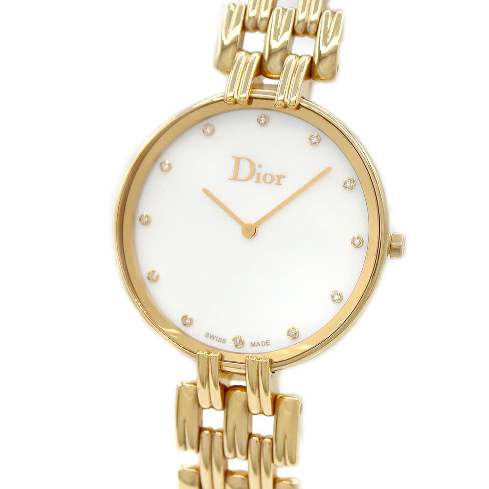 電池交換済 Christian Dior クリスチャンディオール バギラ ラージ CD094180 12Pダイヤ ダイヤモンド 白 ホワイトシェル YGP イエローゴールド メンズ クォーツ【6ヶ月保証】【腕時計】【中古】