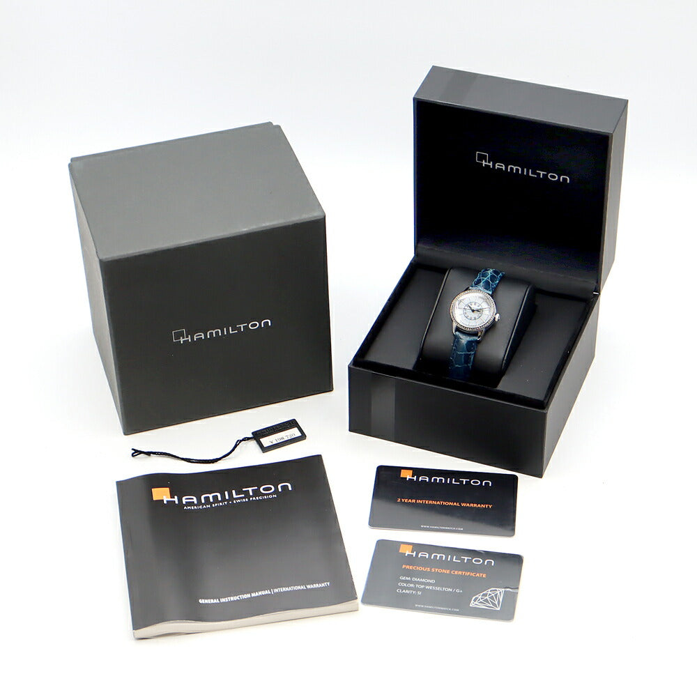電池交換済 HAMILTON ハミルトン レイルロード ダイヤベゼル H403910 ダイヤモンド 12Pダイヤ 白 ホワイトシェル 純正ベルト 純正尾錠 SS ステンレス レディース クォーツ【6ヶ月保証】【腕時計】【中古】
